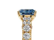 Solitaire Engagement Ring Setting for Fancy Blue Emerald Cut Center with Pave Cathedral Shoulders and Prong Head in Yellow Gold