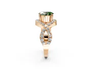 Halo Engagement Ring Setting for Fancy Green Oval Center with Pave Infinity Twist Band and Prong Head in Rose Gold