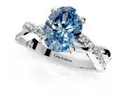 Solitaire Engagement Ring Setting for Fancy Blue Oval Center with Half-Pave Crossover Band and Prong Head in Sterling Silver