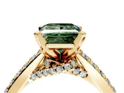 Solitaire Engagement Ring Setting for Fancy Green Princess Cut Center with Crossover Accents and Prong Head in Yellow Gold