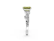 Leaf Motif Engagement Ring Setting for Fancy Yellow Emerald Cut Center with Pave Band and Prong Head in Sterling Silver