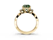 3 Stone Engagement Ring Setting for Fancy Green Round Cut Center with Pave Twist Band and Prong Head in Yellow Gold
