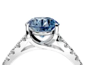 Solitaire Engagement Ring Setting for Fancy Blue Round Cut Center with Partway Pave Band and Prong Head in Platinum