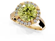 Halo Engagement Ring Setting for Fancy Yellow Round Cut Center with Square Band and Prong Head in Yellow Gold