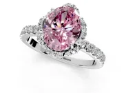 Halo Engagement Ring Setting for Fancy Pink Oval Center with Openwork Halo, Pave Band and Prong Head in White Gold