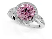 Bezel-Framed Halo Engagement Ring Setting for Fancy Pink Round Cut Center with Pave Band and Prong Head in Sterling Silver