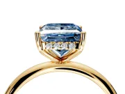 Hidden Halo Engagement Ring Setting for Fancy Blue Princess Cut Center with Thin Round-Wire Band and Prong Head in Yellow Gold