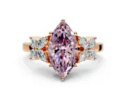 Floral Engagement Ring Setting for Fancy Pink Marquise Center with Marquise Cluster Shoulders and Prong Head in Rose Gold
