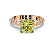 Solitaire Engagement Ring Setting for Fancy Yellow Cushion Cut Center with Multi-Row Accents and Prong Head in Rose Gold