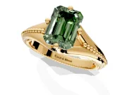 Solitaire Engagement Ring Setting for Fancy Green Emerald Cut Center with Milgrain Cathedral Band and Prong Head in Yellow Gold