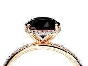 Hidden Halo Engagement Ring Setting for Fancy Black Round Cut Center with Pave Band and Prong Head in Rose Gold