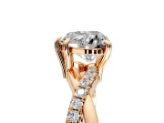 Solitaire Engagement Ring Setting for Heart-Shaped Center with Half-Pave Crossover Band and Prong Head in Rose Gold
