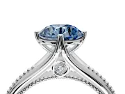 Solitaire Engagement Ring Setting for Fancy Blue Round Cut Center with Milgrain Cathedral Band and Prong Head in Sterling Silver