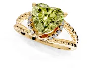 Halo Engagement Ring Setting for Fancy Yellow Heart-Shaped Center with Rope Twist Split Shank and Prong Head in Yellow Gold
