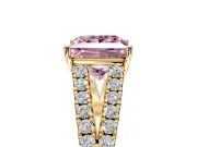 Solitaire Engagement Ring Setting for Fancy Pink Princess Cut Center with Pave Split Shank and Prong Head in Yellow Gold