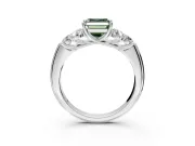 Cluster Engagement Ring Setting for Fancy Green Asscher Cut Center with Round Cut Accent Frame and Prong Head in Platinum
