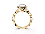 Halo Engagement Ring Setting for Asscher Cut Center with Pave and Plain Twist Band and Prong Head in Yellow Gold
