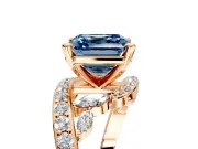 Solitaire Engagement Ring Setting for Fancy Blue Asscher Cut Center with Pave Bypass Twist Band and Prong Head in Rose Gold