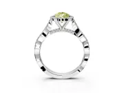 Halo Engagement Ring Setting for Fancy Yellow Pear-Shaped Center with Twist Band and Prong Head in White Gold