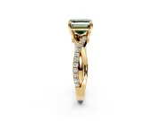 Solitaire Engagement Ring Setting for Fancy Green Asscher Cut Center with Half-Pave Crossover Band and Prong Head in Yellow Gold