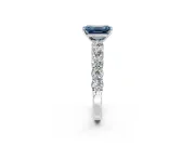 Shared-Prong Engagement Ring Setting for Fancy Blue Emerald Cut Center with Graduated Accents and Prong Head in Sterling Silver