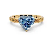Solitaire Engagement Ring Setting for Fancy Blue Heart-Shaped Center with Scrollwork Band and Prong Head in Yellow Gold