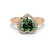 Halo Engagement Ring Setting for Fancy Green Heart-Shaped Center with Knife Ridge Cathedral Band and Prong Head in Rose Gold