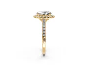 Halo Engagement Ring Setting for Oval Center with Raised Halo, Pave Band and Prong Head in Yellow Gold