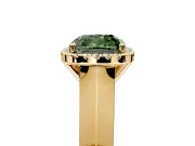 Halo Engagement Ring Setting for Fancy Green Cushion Cut Center with Knife Ridge Cathedral Band and Prong Head in Yellow Gold