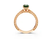 Solitaire Engagement Ring Setting for Fancy Green Emerald Cut Center with Engraved Milgrain Band and Prong Head in Rose Gold