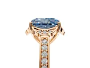 Floral Engagement Ring Setting for Fancy Blue Radiant Cut Center with Four Accent Clusters and Prong Head in Rose Gold