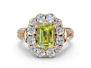 Large Accent Halo Engagement Ring Setting for Fancy Yellow Emerald Cut Center with Pave Split Shank and Prong Head in Rose Gold