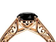 Solitaire Engagement Ring Setting for Fancy Black Round Cut Center with Engraved Pave Band and Prong Head in Rose Gold