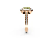 Halo Engagement Ring Setting for Fancy Yellow Radiant Cut Center with Milgrain Channel Band and Prong Head in Rose Gold