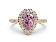 Pave Halo Engagement Ring Setting for Fancy Pink Pear-Shaped Center with Single Row Pave Band and Prong Head in Rose Gold