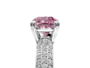 Solitaire Engagement Ring Setting for Fancy Pink Cushion Cut Center with Multi-Row Pave Accents and Basket Head in Sterling Silver