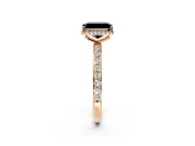 Hidden Halo Engagement Ring Setting for Fancy Black Radiant Cut Center with Pave Band and Prong Head in Rose Gold