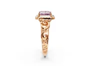 Halo Engagement Ring Setting for Fancy Pink Princess Cut Center with Open Scroll Shoulders and Prong Head in Rose Gold