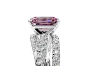 Solitaire Engagement Ring Setting for Fancy Pink Emerald Cut Center with Woven 3-Strand Pave Band and Prong Head in Sterling Silver