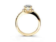 Paired Accent Engagement Ring Setting for Cushion Cut Center with Pave Band and Prong Head in Yellow Gold
