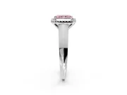 Halo Engagement Ring Setting for Fancy Pink Radiant Cut Center with Knife Ridge Cathedral Band and Prong Head in Platinum