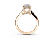 Solitaire Engagement Ring Setting for Round Cut Center with Widening Pave Band and Claw Prong Head in Rose Gold