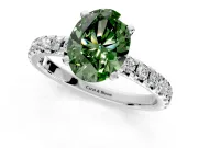 Solitaire Engagement Ring Setting for Fancy Green Oval Center with Large Accents and Prong Head in Sterling Silver