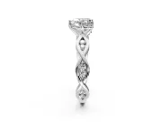 Solitaire Engagement Ring Setting for Heart-Shaped Center with Accented Twist Band and Leaf Prong Head in Sterling Silver