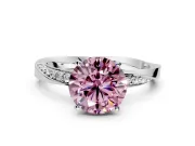 Side Accent Engagement Ring Setting for Fancy Pink Round Cut Center with Accent Shoulders and Prong Head in White Gold
