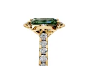 Floral Engagement Ring Setting for Fancy Green Emerald Cut Center with Pave Band and Floral Prong Head in Yellow Gold