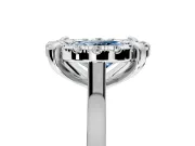 Single Halo Engagement Ring Setting for Fancy Blue Oval Center with Corner Claws, Plain Band and Prong Head in Platinum