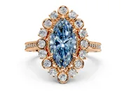 Milgrain Halo Engagement Ring Setting for Fancy Blue Marquise Center with Bezel Point Accents and Prong Head in Rose Gold