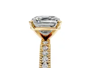 Solitaire Engagement Ring Setting for Asscher Cut Center with Milgrain-Edged Pave Band and Prong Head in Yellow Gold