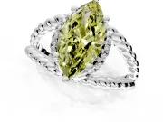 Halo Engagement Ring Setting for Fancy Yellow Marquise Center with Rope Twist Split Shank and Prong Head in Platinum